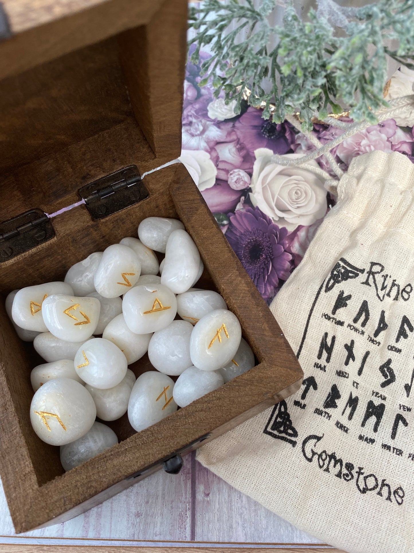 White Agate Runestone Set with Pouch