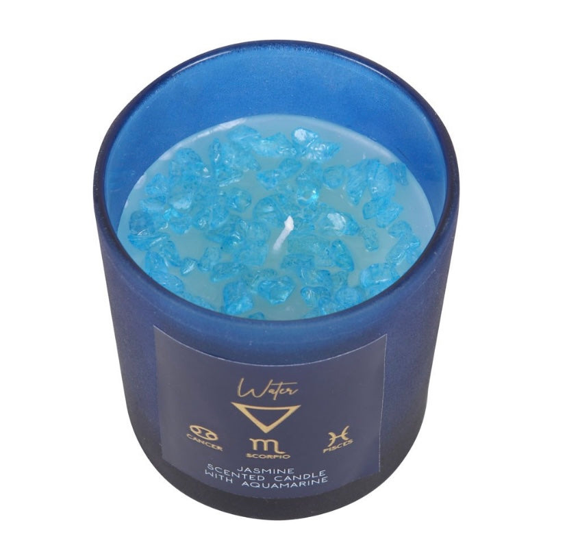 Water Element Jasmine Crystal Candle with Aquamarine