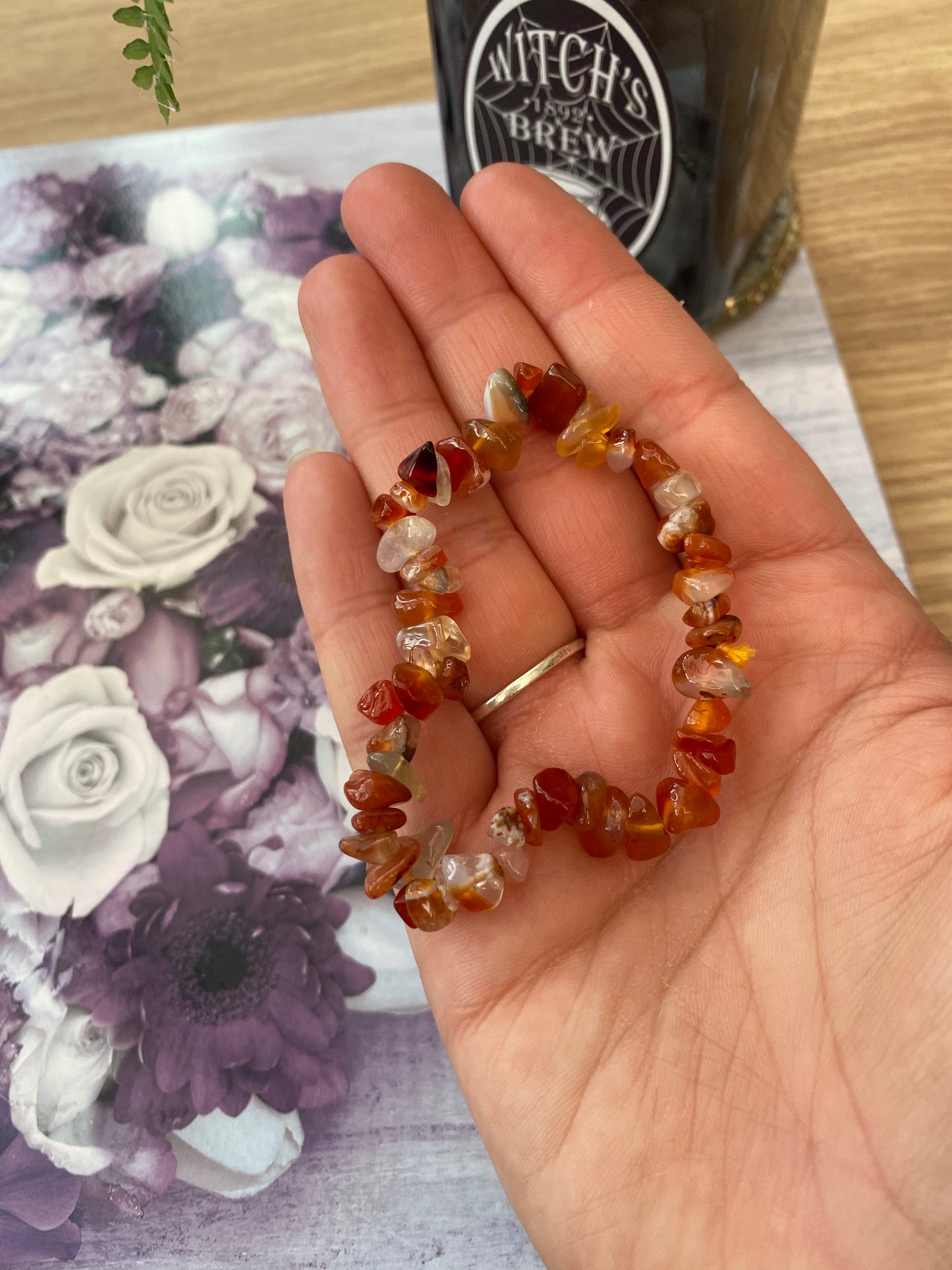 Red Carnelian Crystal Chip Bracelet