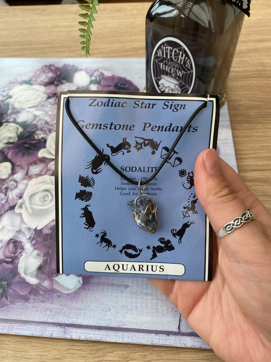 Aquarius Zodiac Sign Sodalite Crystal Pendant Necklace
