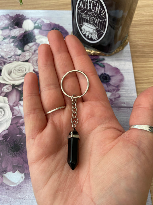 Black Onyx Crystal Point Keyring