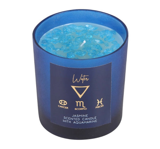 Water Element Jasmine Crystal Candle with Aquamarine
