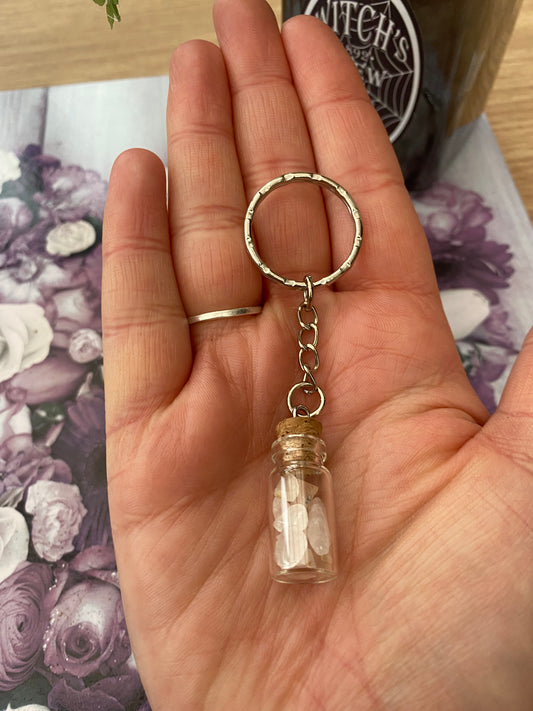 Rose Quartz Mini Crystal Jar Keyring