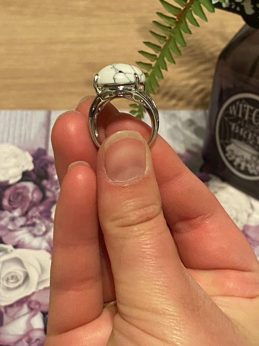 White Howlite Crystal Ring