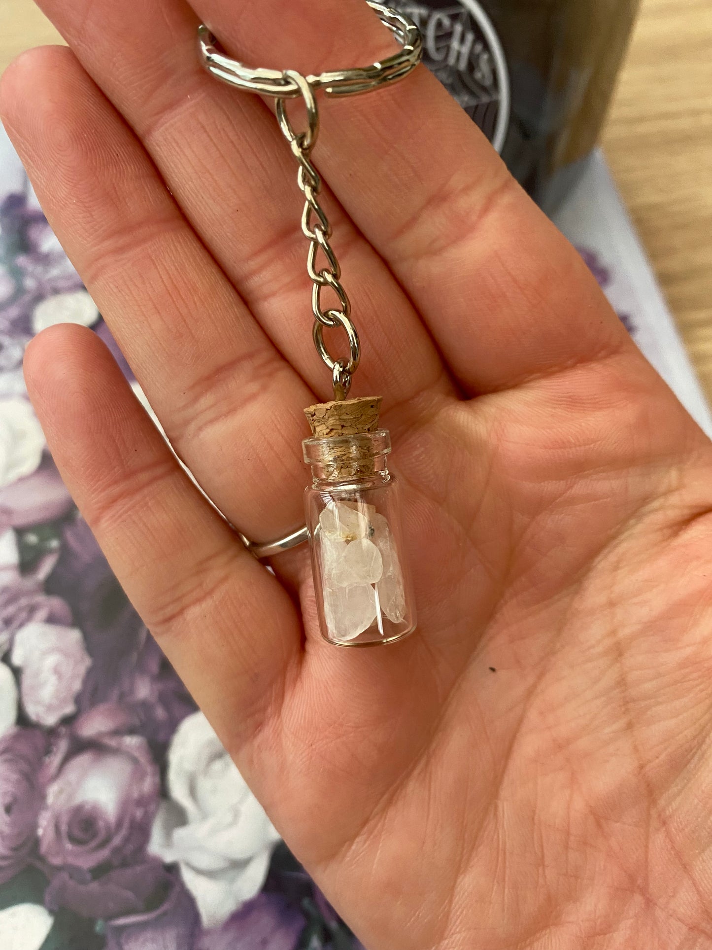 Rose Quartz Mini Crystal Jar Keyring