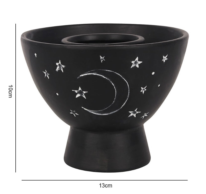 Black Moon and Stars Terracotta Smudge Bowl