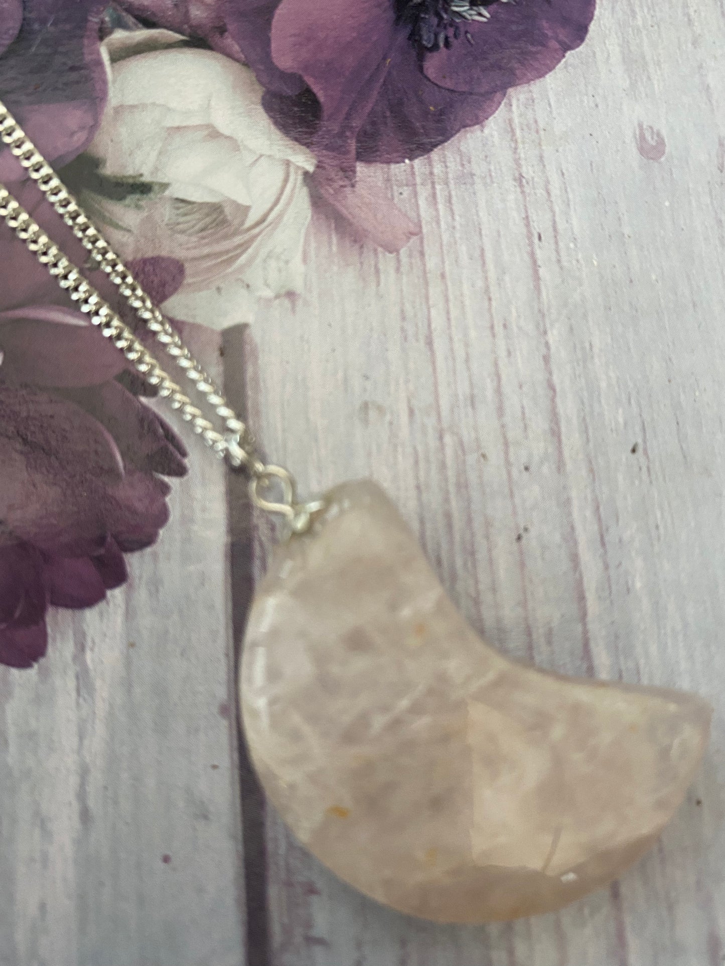 Rose Quartz Crescent Moon Pendant Necklace