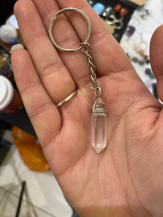 Clear Quartz Crystal Point Keyring