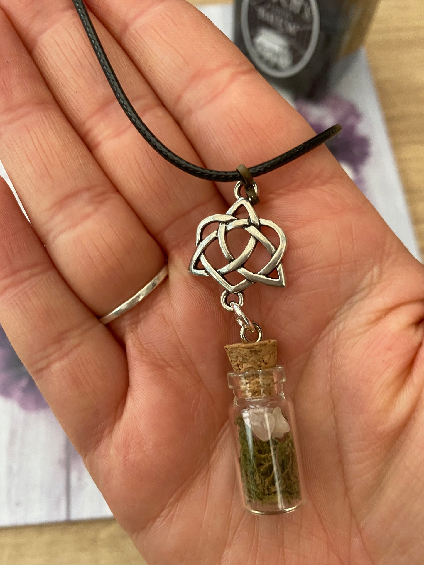 Celtic Rose Quartz Crystal Jar Pendant Necklace