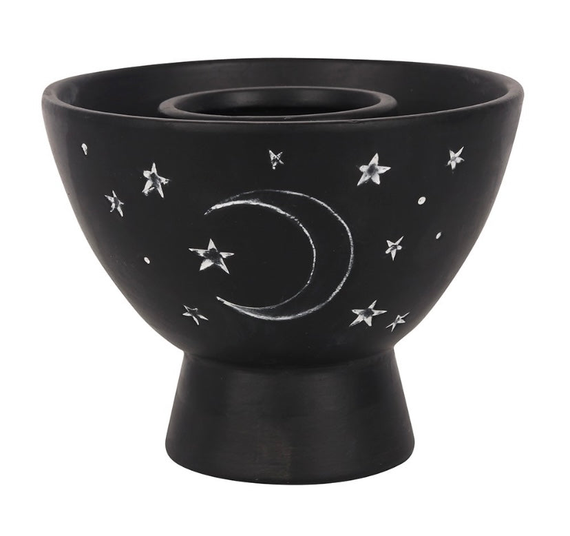 Black Moon and Stars Terracotta Smudge Bowl